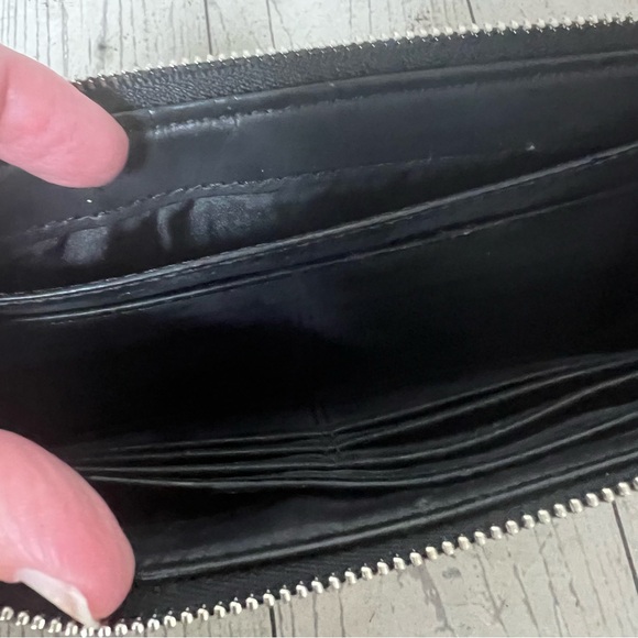 Coach Black Silver Signature Monogram Canvas Stripe Wristlet Wallet Metallic EUC - Picture 8 of 16